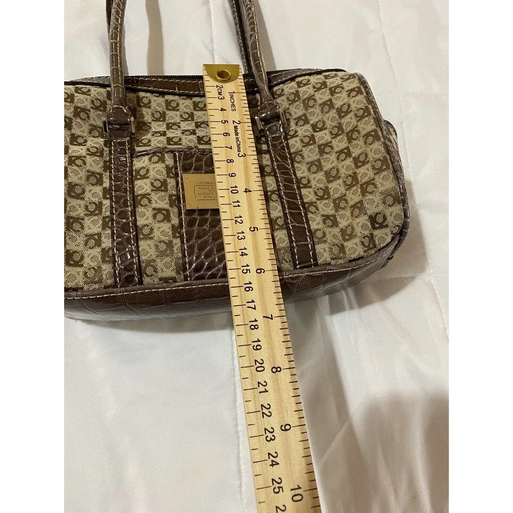 Liz Claiborne Monogram Brown Small Purse, Beige Lining Very G Cond - Picture 2 of 16